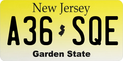 NJ license plate A36SQE