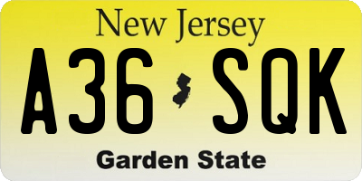 NJ license plate A36SQK