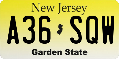 NJ license plate A36SQW