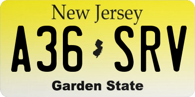NJ license plate A36SRV