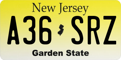NJ license plate A36SRZ