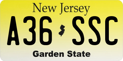 NJ license plate A36SSC