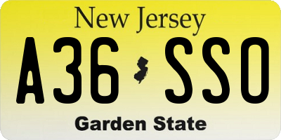 NJ license plate A36SSO