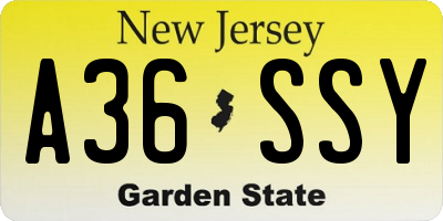 NJ license plate A36SSY
