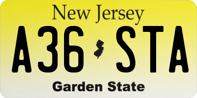 NJ license plate A36STA