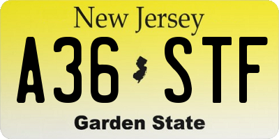 NJ license plate A36STF