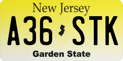 NJ license plate A36STK