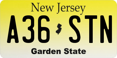 NJ license plate A36STN