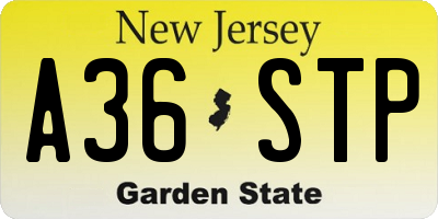 NJ license plate A36STP