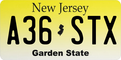 NJ license plate A36STX