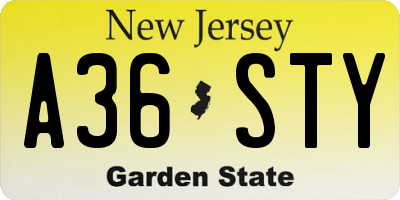 NJ license plate A36STY