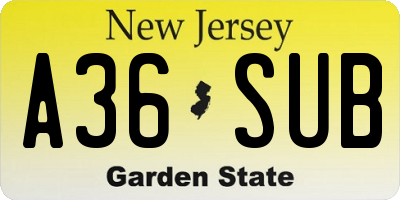 NJ license plate A36SUB
