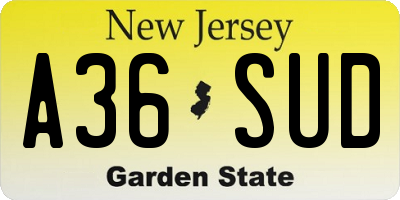 NJ license plate A36SUD