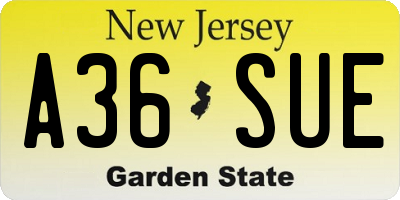 NJ license plate A36SUE