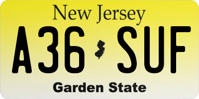 NJ license plate A36SUF