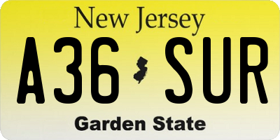 NJ license plate A36SUR
