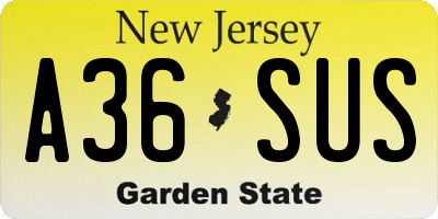 NJ license plate A36SUS