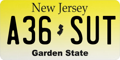 NJ license plate A36SUT