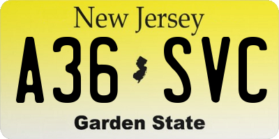 NJ license plate A36SVC