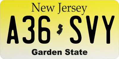 NJ license plate A36SVY
