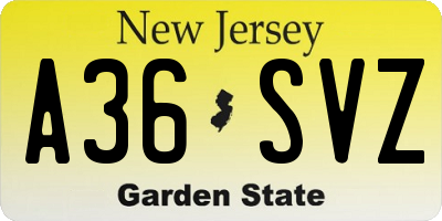 NJ license plate A36SVZ