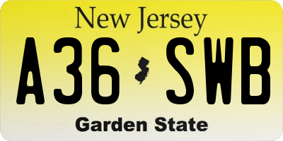 NJ license plate A36SWB