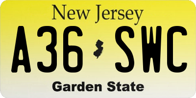 NJ license plate A36SWC