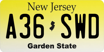 NJ license plate A36SWD