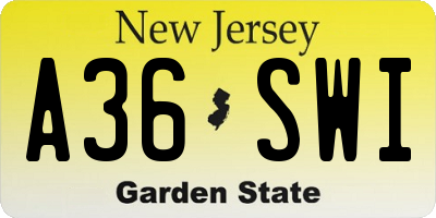 NJ license plate A36SWI