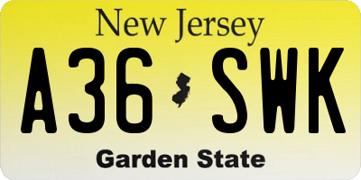 NJ license plate A36SWK