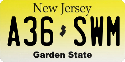 NJ license plate A36SWM