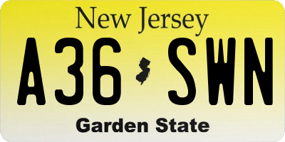 NJ license plate A36SWN