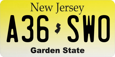 NJ license plate A36SWO