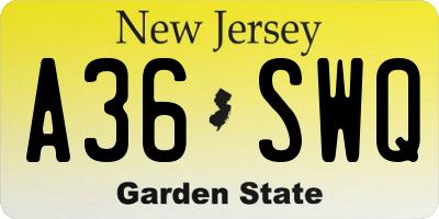 NJ license plate A36SWQ