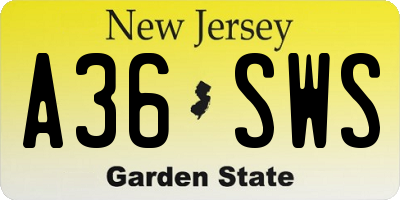 NJ license plate A36SWS