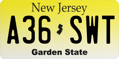 NJ license plate A36SWT