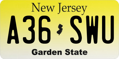 NJ license plate A36SWU