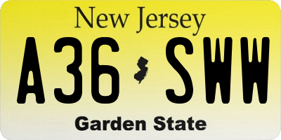 NJ license plate A36SWW