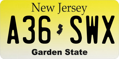 NJ license plate A36SWX