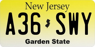 NJ license plate A36SWY