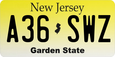 NJ license plate A36SWZ