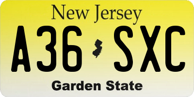 NJ license plate A36SXC