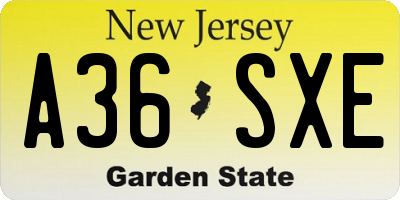 NJ license plate A36SXE