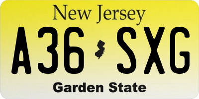 NJ license plate A36SXG