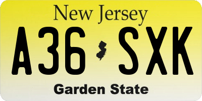 NJ license plate A36SXK