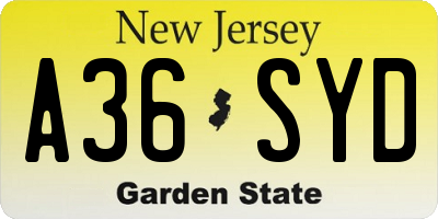 NJ license plate A36SYD