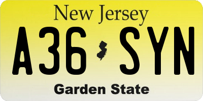 NJ license plate A36SYN