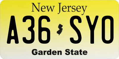 NJ license plate A36SYO