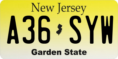 NJ license plate A36SYW
