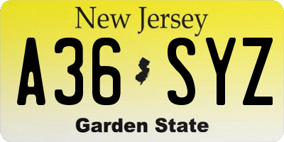 NJ license plate A36SYZ